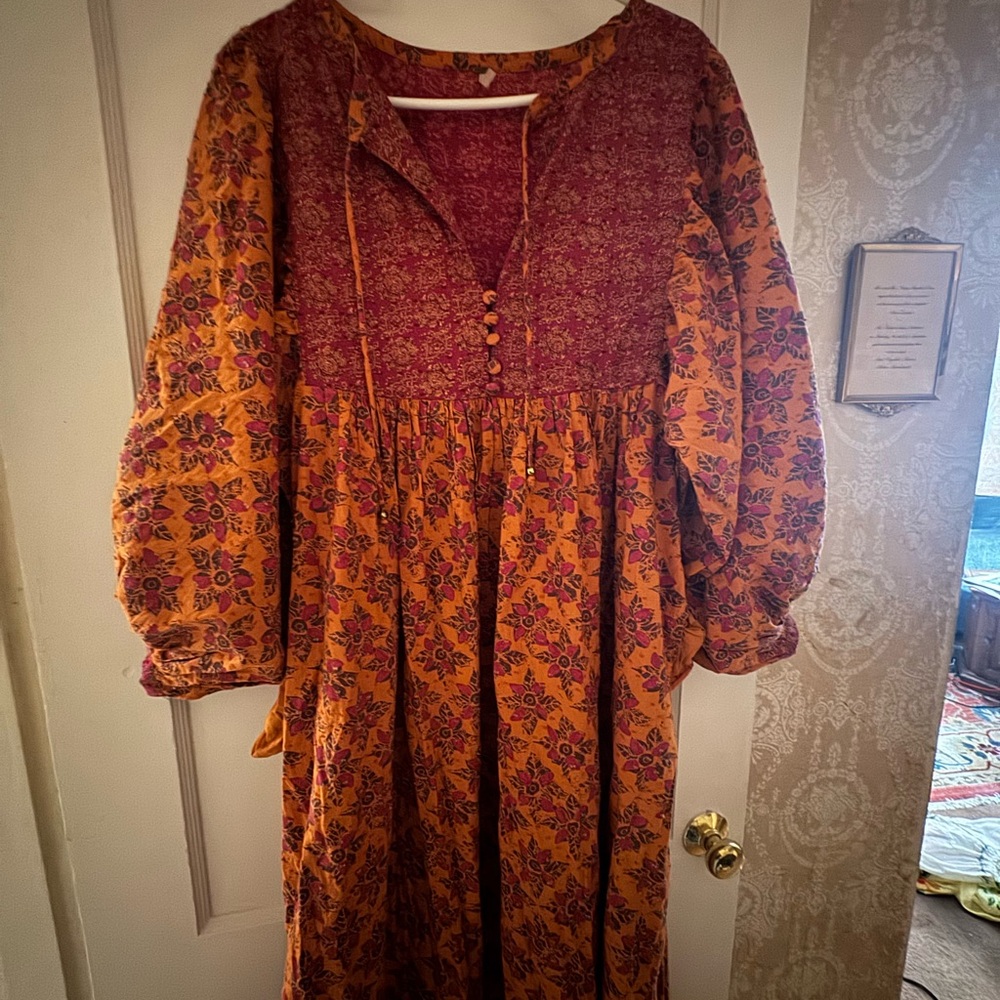 Free people Floral Bohemian Dress in Red and Orange